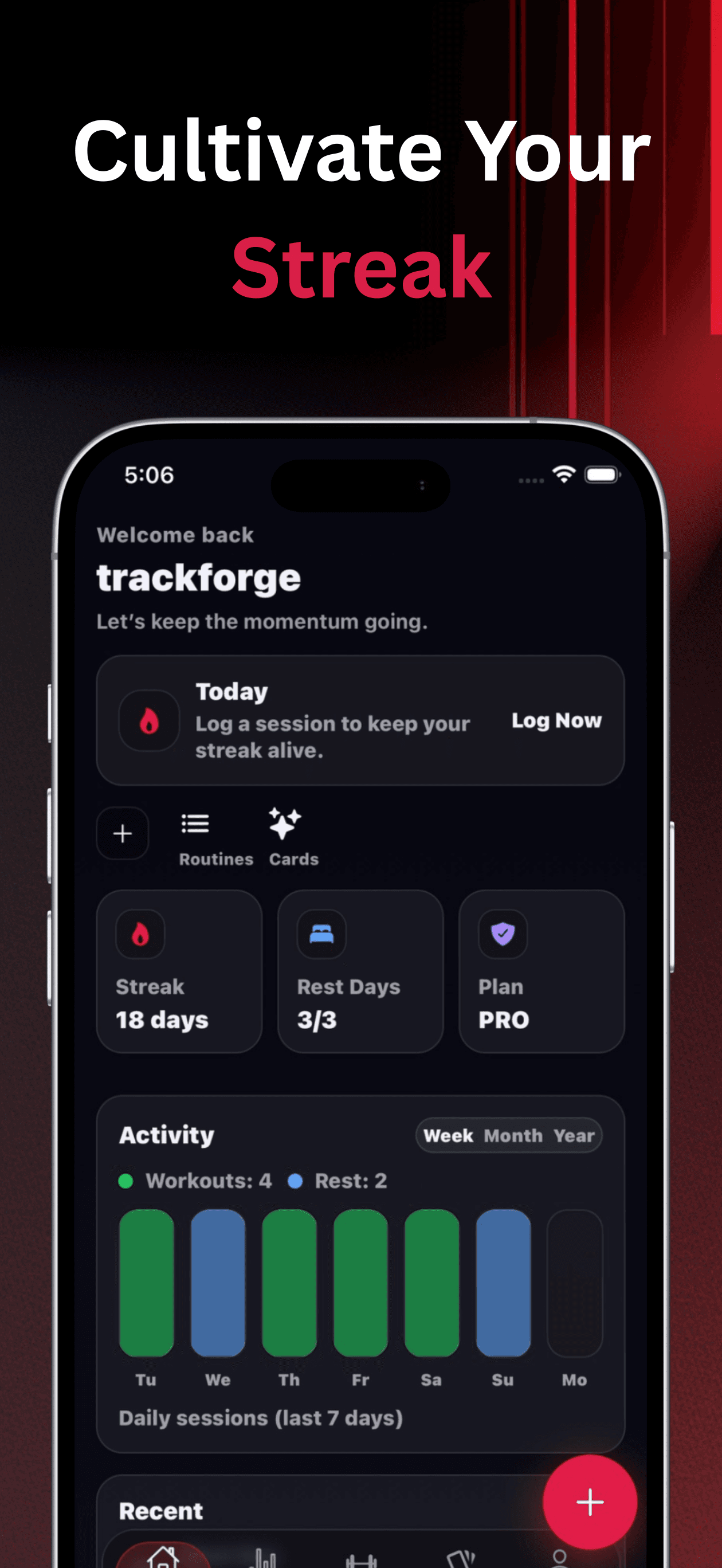 TrackForge dashboard poster highlighting streaks and daily activity