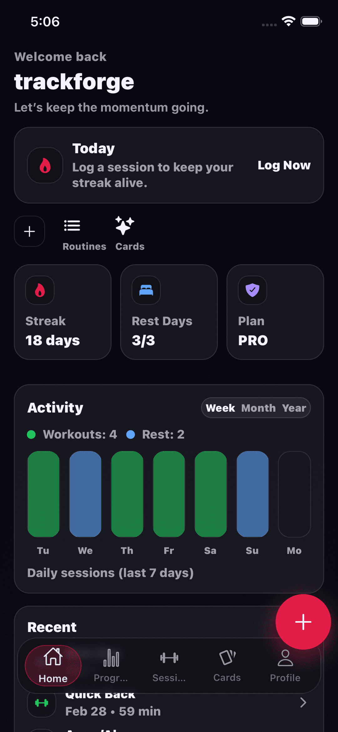 TrackForge dashboard overview